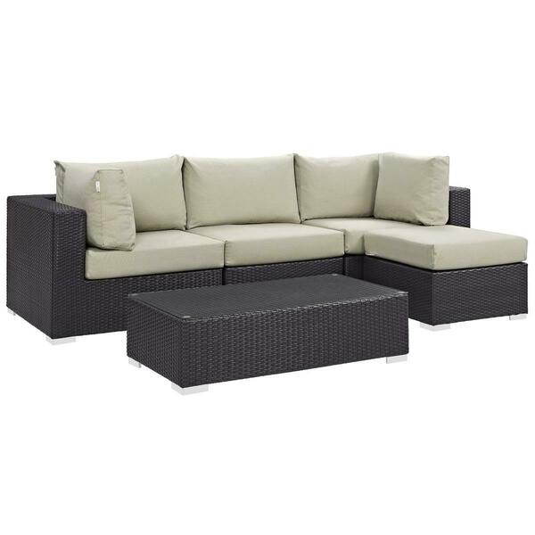 Modway Furniture Convene Outdoor Patio Sectional Set, Espresso Beige, 5Pk EEI-2172-EXP-BEI-SET